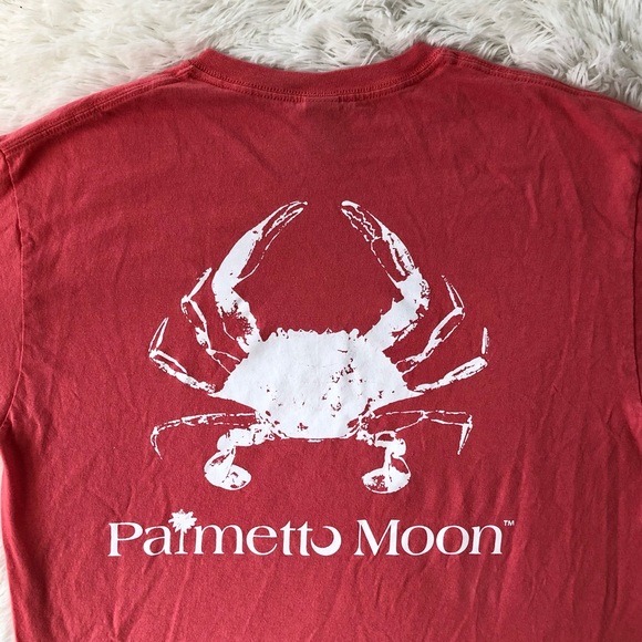 PALMETTO MOON • Coral Pink Crab Logo Preppy SC Cotton Tee Size Large - Picture 15 of 16